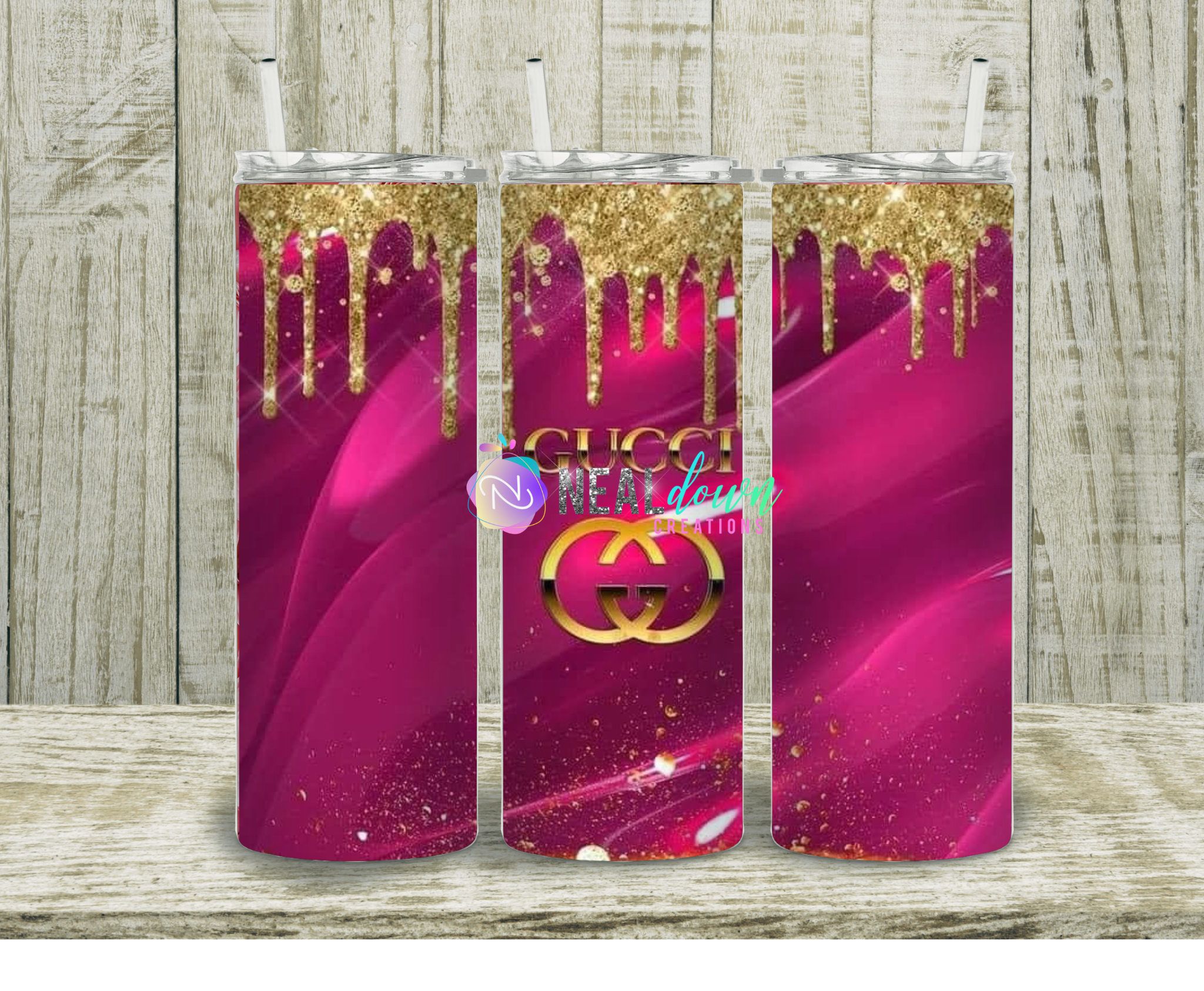 Pink Guchi Glitter Tumbler 